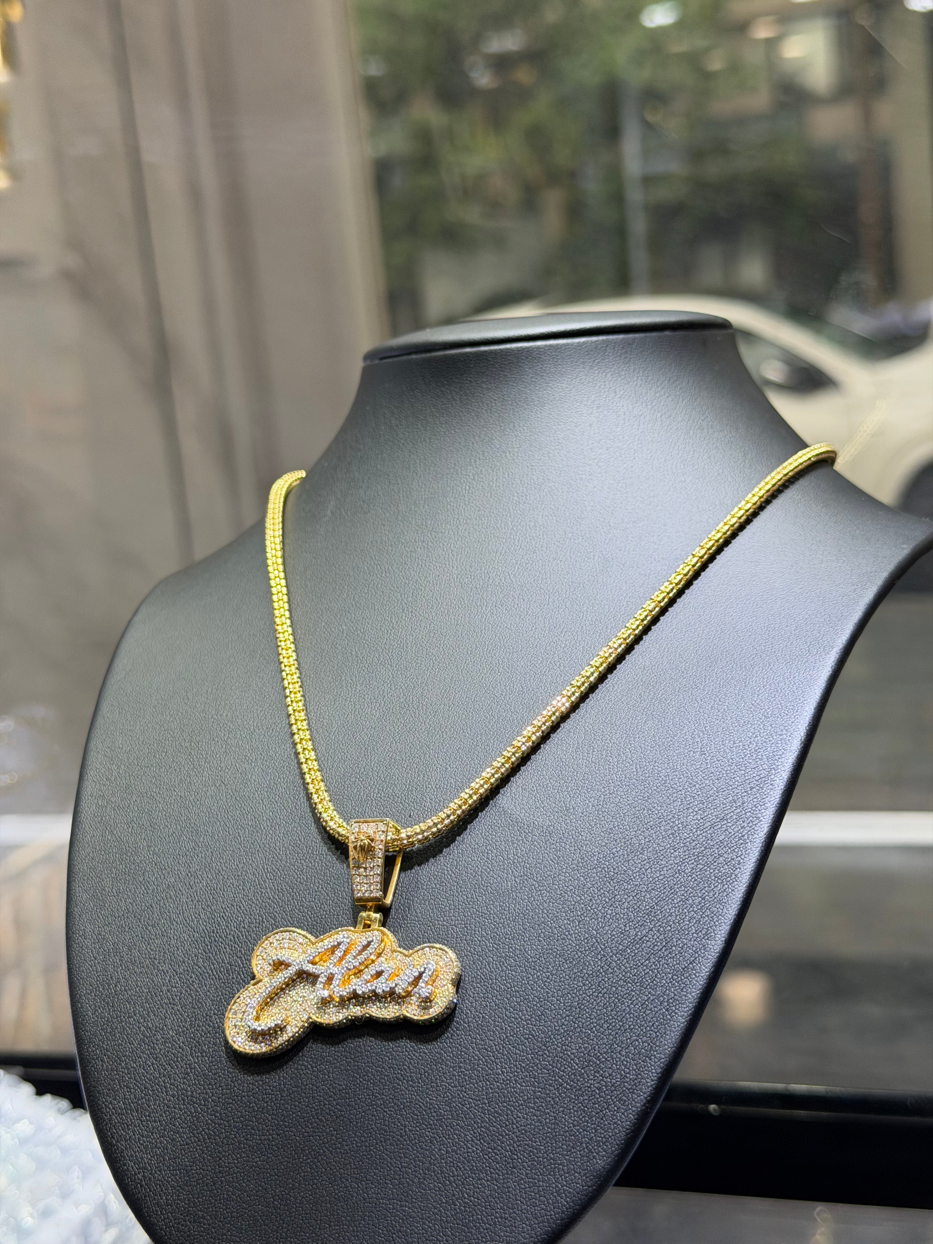 3.5 MM Moon Ice Cut Chain + Any Name CUSTOM Pendant