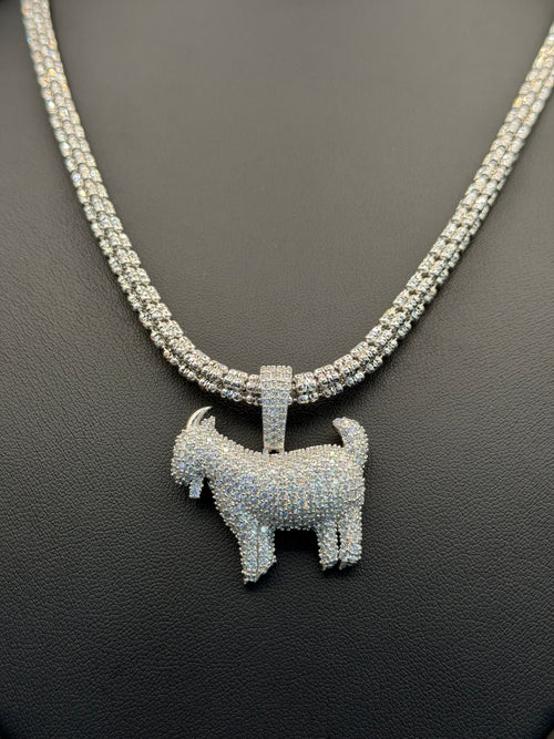 5MM Moon ice cut chain + GOAT Diamond Pendant