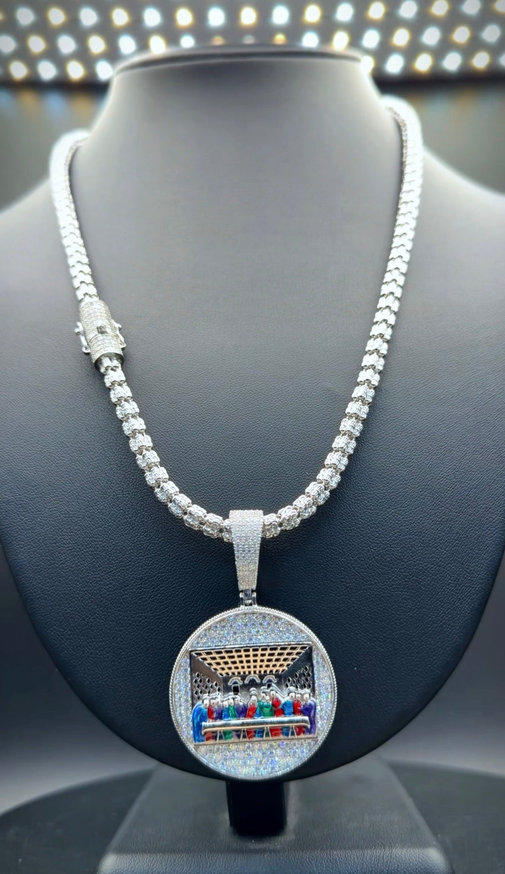 5.2 MM MOISSANITE LOCK Moon Ice Cut Chain inches + Last Supper moissanite Pendant