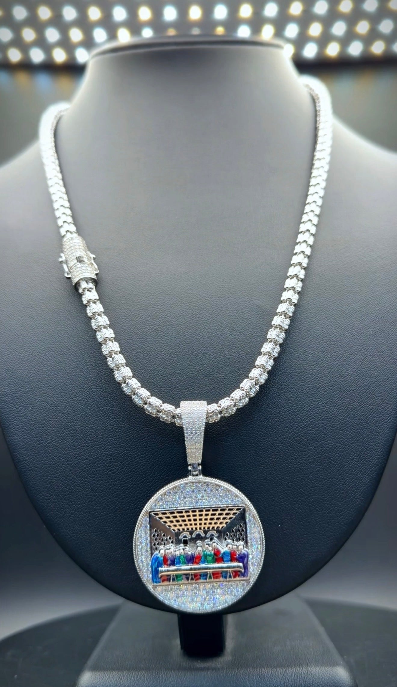 5.2 MM MOISSANITE LOCK Moon Ice Cut Chain inches + Last Supper moissanite Pendant