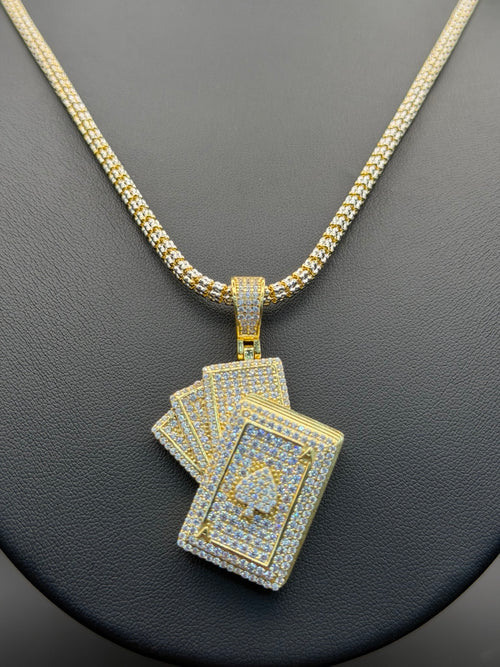 3.5MM Moon Ice Cut Chain inches + Poker Deck Pendant