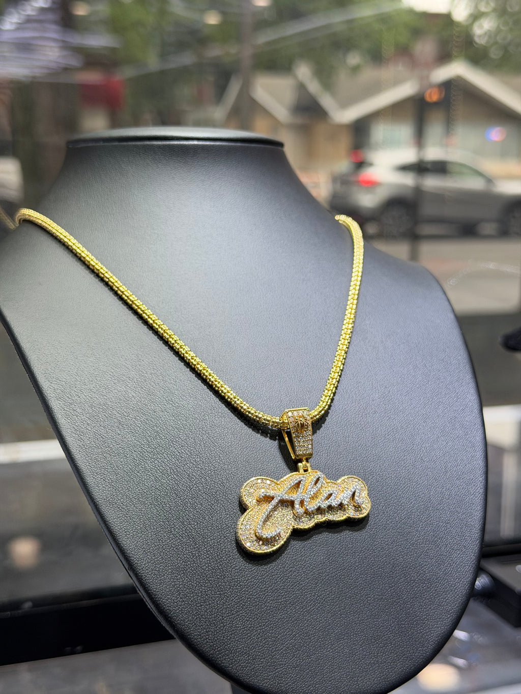 3.5 MM Moon Ice Cut Chain + Any Name CUSTOM Pendant