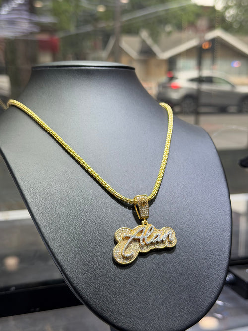 3.5 MM Moon Ice Cut Chain + Any Name CUSTOM Pendant