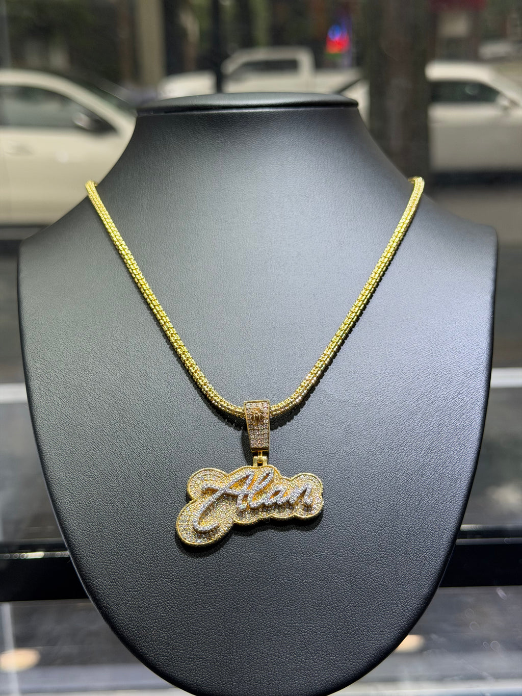 3.5 MM Moon Ice Cut Chain + Any Name CUSTOM Pendant