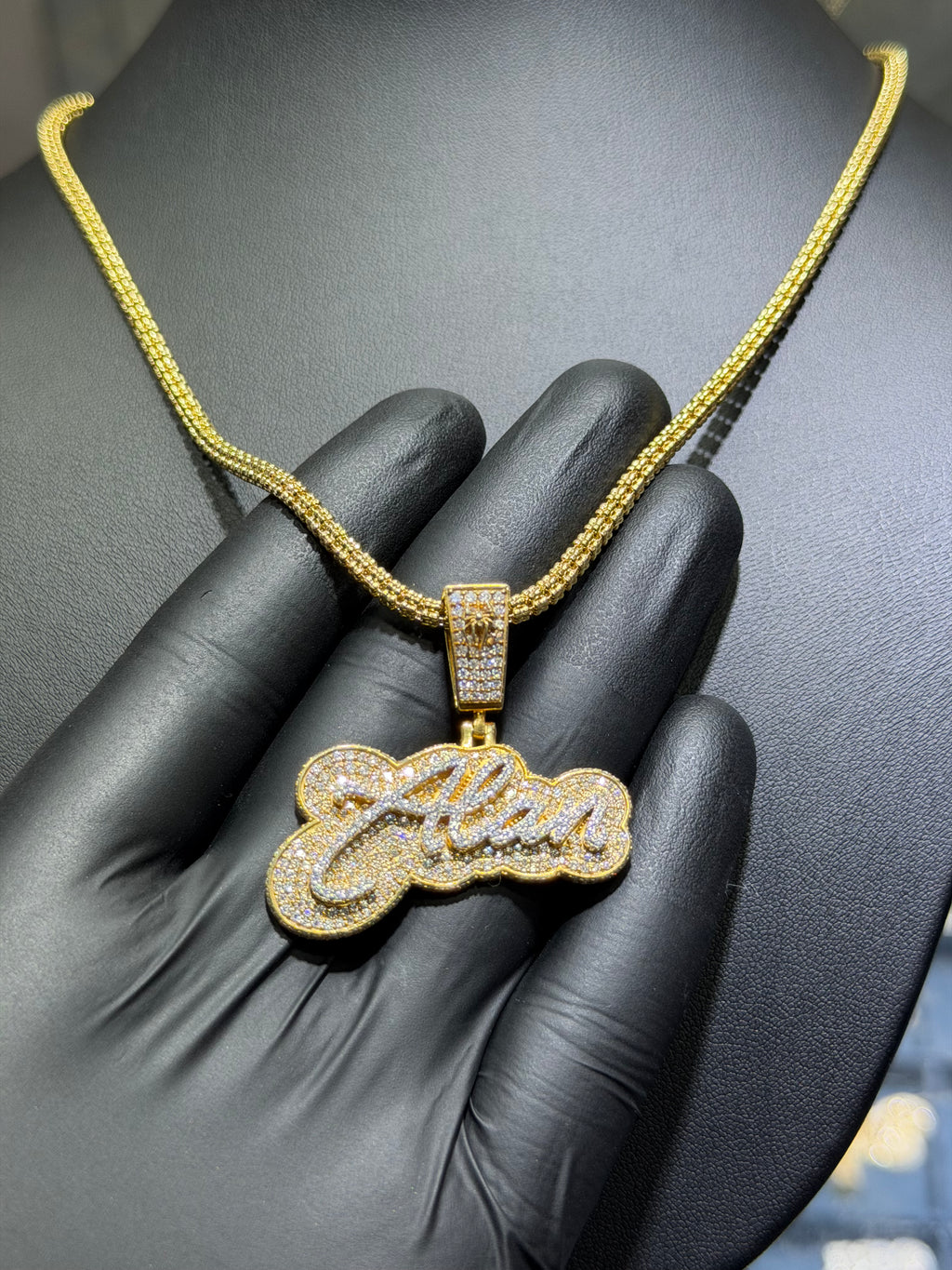 3.5 MM Moon Ice Cut Chain + Any Name CUSTOM Pendant