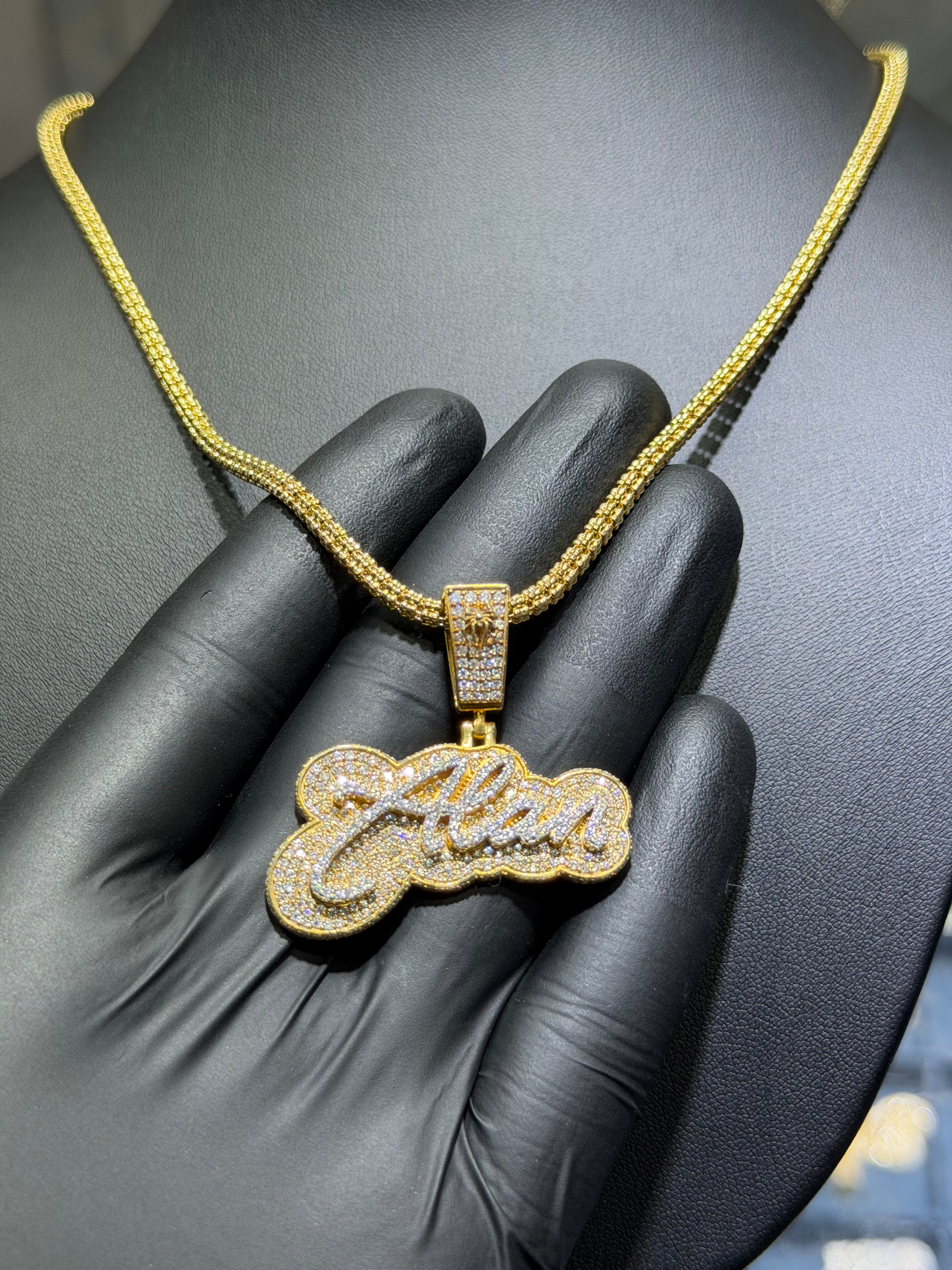 3.5 MM Moon Ice Cut Chain + Any Name CUSTOM Pendant