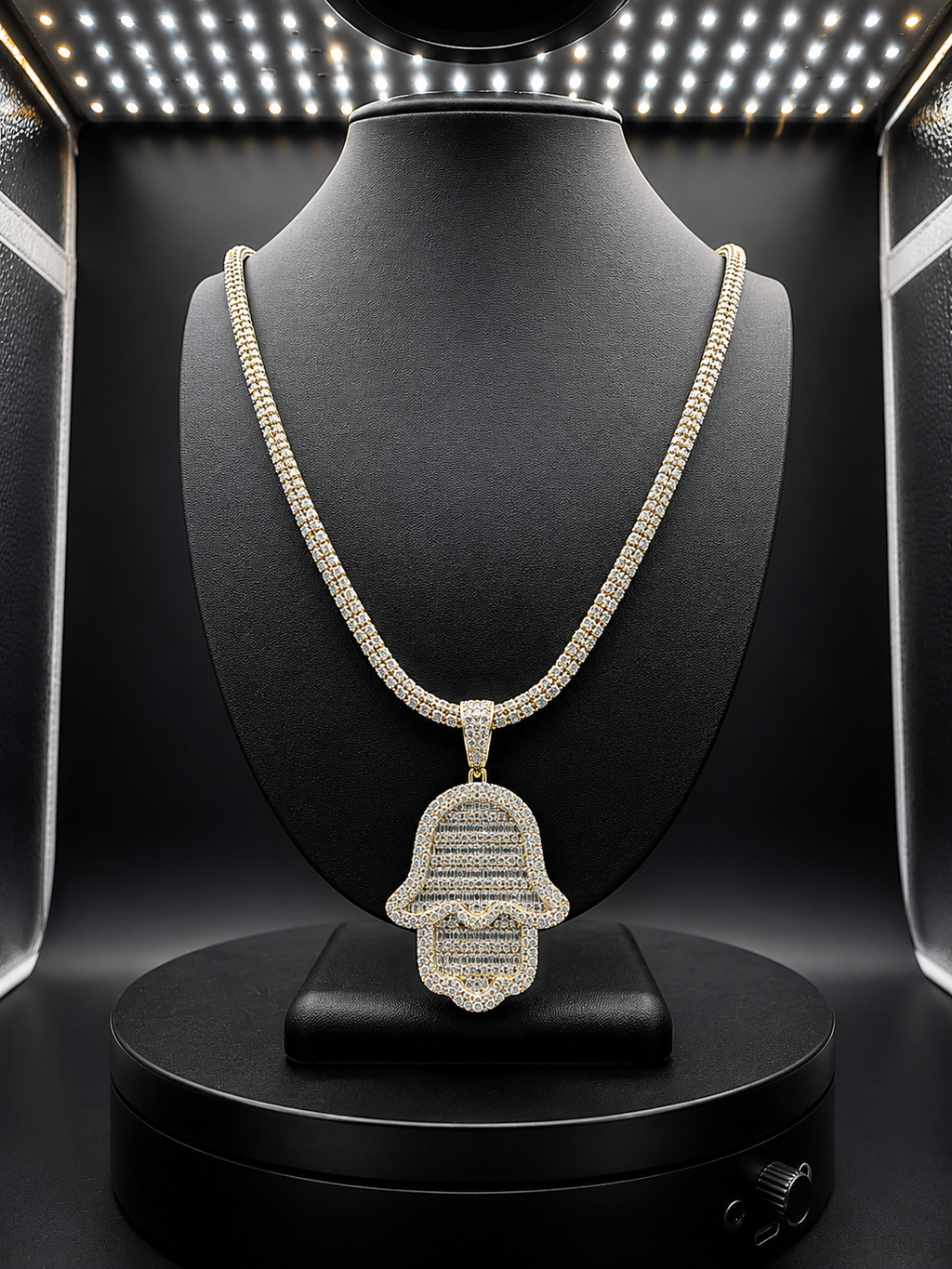 ICE CHAIN 5MM + HAMSA PENDANT REAL 14K GOLD