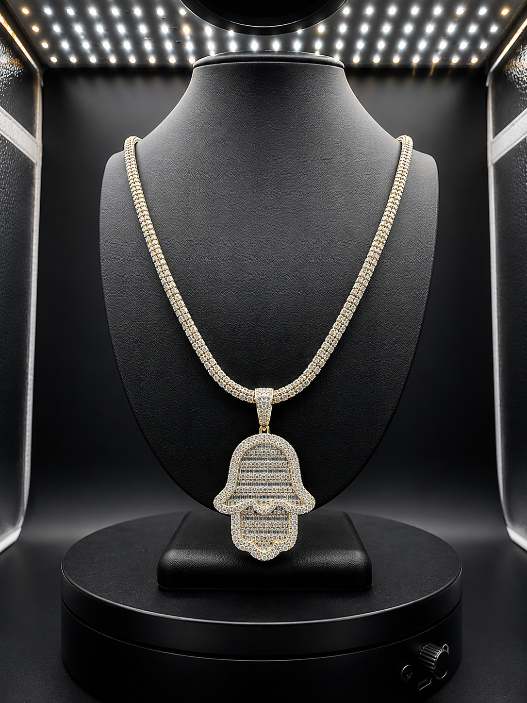 ICE CHAIN 5MM + HAMSA PENDANT REAL 14K GOLD