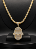 ICE CHAIN 5MM + HAMSA PENDANT REAL 14K GOLD